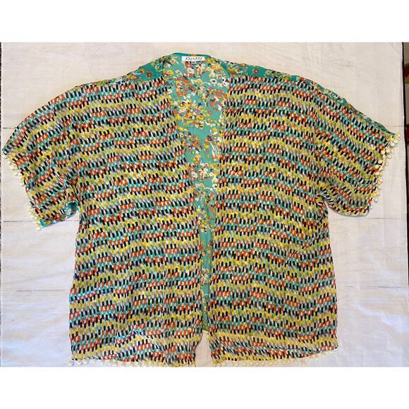 Joy Joy Kimono Boho Medium Large Beach Cover-Up Summer with Pom Poms - Picture 1 of 6